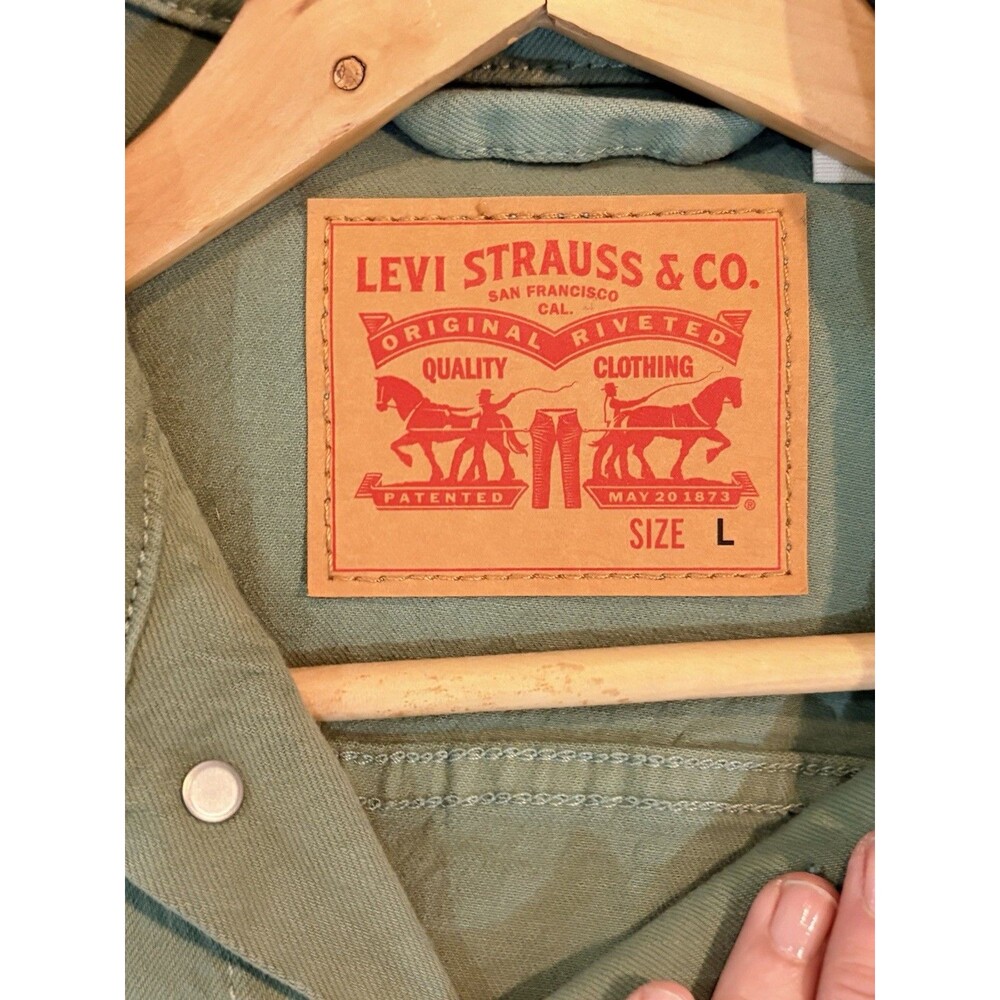 Levi’s Men’s Trucker Jacket Large Sage Green Denim Button Front Red Tab L - Picture 4 of 10